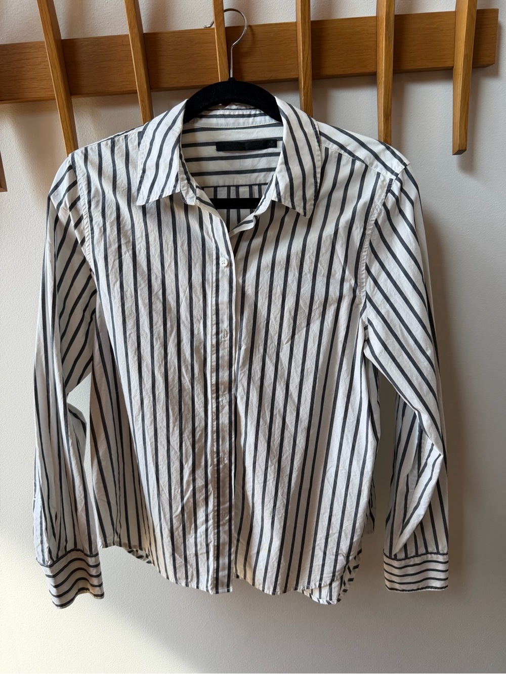 White and Gray Vertical Stripe Button-Up Shirt